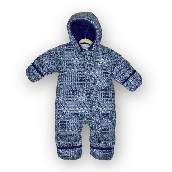 Columbia Bunting Blue Purple Hooded Down Filled Puffer Snow Suit Baby 3-6 Months - Picture 1 of 12